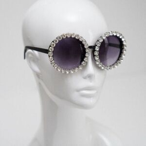 SUNGLASSES. Glam Black Rhinestone Round‎ Sunglasses. New.